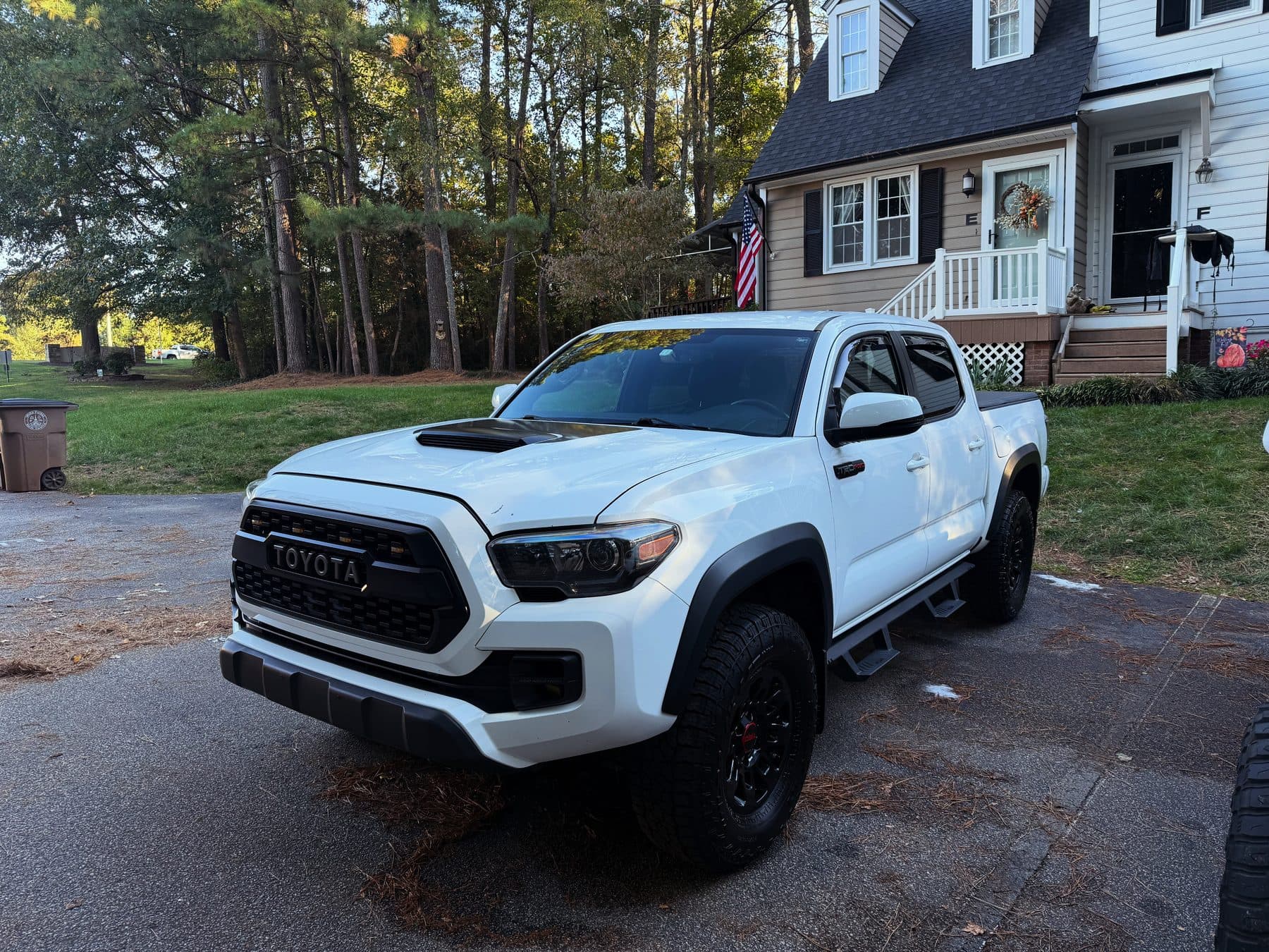 White Toyota Tacoma TRD Pro detailed in a Raleigh driveway