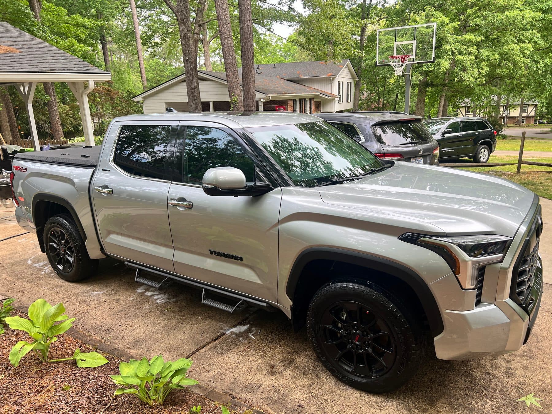 Silver Toyota Tundra TRD mid-wash during a mobile detail